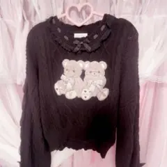 LIZLISA Twin Bearsニットトップス ブラック