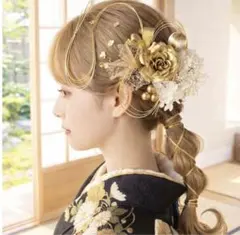 薔薇の髪飾り❤︎ ゴールド♡成人式 結婚式 振袖 ドレス 前撮り