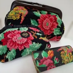 FEILER フラワー柄 クラッチバッグ ポ一チメガネ入れお買得3点セット