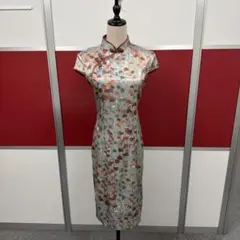 花柄チャイナドレス 緑色