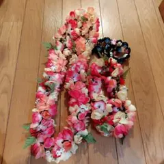 【目立った汚れなし】フラダンス用 レイ・髪飾り・ククイブレスレット