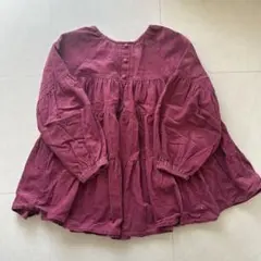 コットン バーガンディ 長袖ワンピース