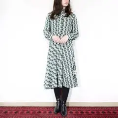 60’s USA VINTAGE アメリカ古着柄スモッキングニットワンピース