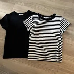 ブラック＆ストライプ 半袖Tシャツ 2枚セット