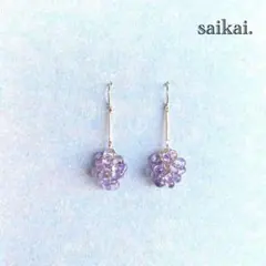 [388]つぶつぶチェコガラスのフックピアス 紫 パープル ハンドメイド