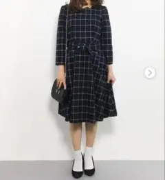 31 Sons de mode スカラップネックチェックワンピース