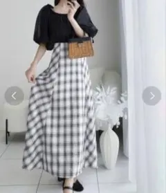 【mily bilet】オフショル 2way リボンシアー袖ドッキングワンピース