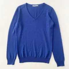 レディース　ユニクロ　Ｖネック　ニット　セーター　ウール混　長袖　M ブルー