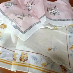 ❤Christian Dior 花柄・葉柄ハンカチ★ 2枚セットタグ付❤