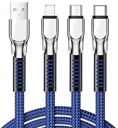 USBケーブル 3in1 充電ケーブル 高耐久編組ナイロンケーブル 携帯ケーブル