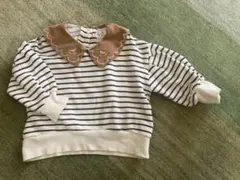 cottoriコトリ　襟付き　ボーダー柄　裏起毛トレーナー　95