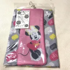 ディズニー　ミニー　巾着バッグ　撥水加工　マルチケース　ピンク　グレー