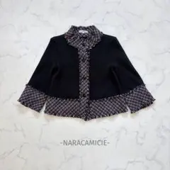 NARACAMICIE/ノーカラージャケット/0/黒/ツイード切替/綺麗め/上品のサムネイル