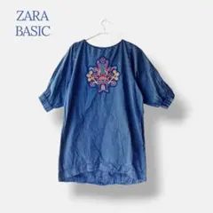 ＊ZARA BASIC ザラ＊ Mサイズ トップス チュニック 五分袖 刺繍のサムネイル