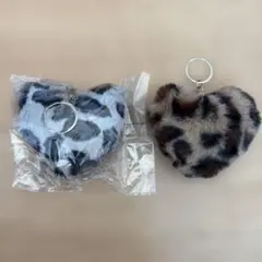 ハート型ファーキーホルダー ヒョウ柄　2個セット