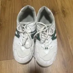 ホワイト/グリーン スポーツシューズ　体育館シューズ 25.5 記名　あり