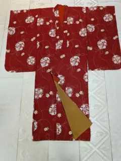 浴衣 綿紅梅 真紅色に縦縞と撫子 コシノジュンコ - メルカリ