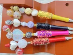 カスタムボールペン　４本セット　ハンドメイド　ガラスドームチャーム付き