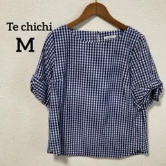Te chichi ギンガムチェック 綿混 半袖シャツ 夏 ネイビー M