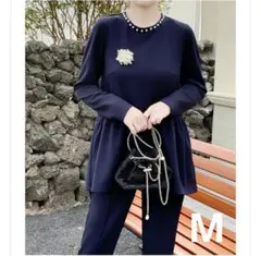 パールパンツスーツ (ネイビー)Mセレモニー 卒業式 卒園式 入学式 入園式③