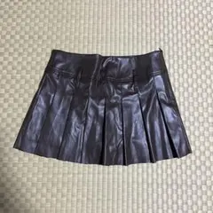 ダークブラウン プリーツスカート 合成皮革