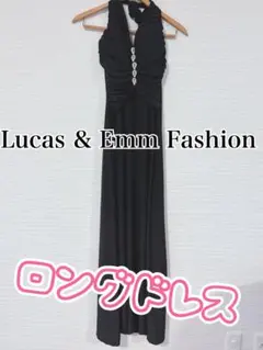 ブラックロングドレス ノースリーブ ビジュー付き