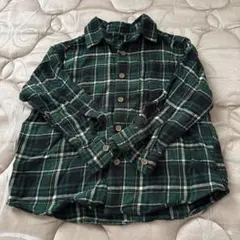 フランネル 長袖ボタンシャツ 110cm 緑チェック