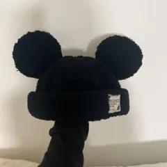 ミッキー耳付きボア帽子 黒