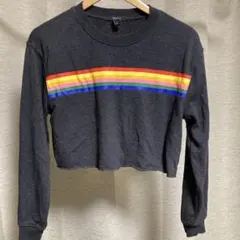 FOREVER 21 グレー レインボーストライプ Tシャツ S/P