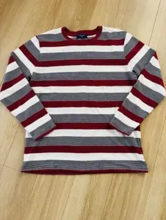 バックナンバー　赤白黒　ボーダー　長袖薄手ニット　セーター　春ニット