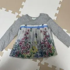 【美品】ニットプランナー　花柄チュール付き長袖カットソー 90