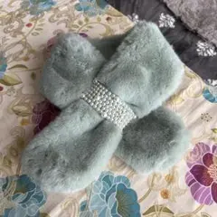 【新品未使用】ミントグリーン ファーマフラーパール留め