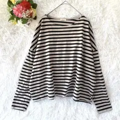 シネマクラブ 長袖 Tシャツ カットソー 大きいサイズ 綿100 ボーダー 黒茶のサムネイル