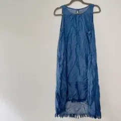 ノースリーブダークブルーワンピース デニムワンピース ノースリーブ 可愛い