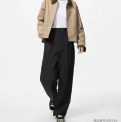 【2025年モデル】UNIQLO タックワイドパンツ　ブラック　黒　L