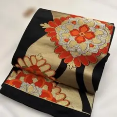 ★新品未使用　正絹 袋帯 花柄 波模様