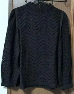 お値下げ ブラック バルーンスリーブ シフォン✖レース編み エポカ 