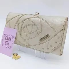 ANNA SUI がま口 長財布 バタフライ 薔薇 ゴールド パッチワーク