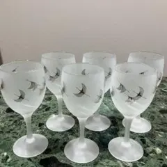 フロスト仕上げ ワイングラス 6個セット 150ml 鶴柄