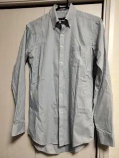 青系チェック長袖シャツ M84　綿100%　形態安定