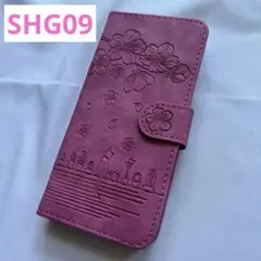 ☆ SHG09 ケース 手帳型 カバー シンプル　ピンク　花　猫