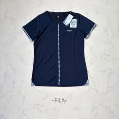FILA/半袖Tシャツ/M/ネイビー/ライン/スポーツ/速乾/タグ付き/シンプル