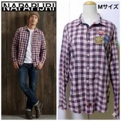 【希少】NAPAPIJRI ナパピリ 長袖シャツ チェック ワッペン 刺繍 美品