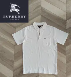 【美品】バーバリーロンドン ポロシャツ ホワイト S ノヴァチェック 胸ロゴ