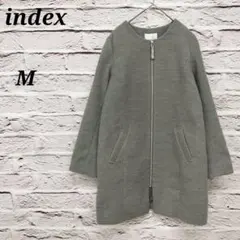 インデックス 【M】 ノーカラーロングコート ジップアップ グレー