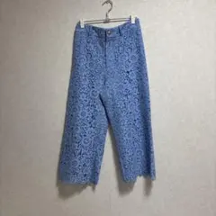 ZARA レース柄 ワイドパンツ ライトブルー