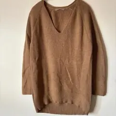 海外限定 ATHLETA アスレタ Vネック チュニックニット キャメル XS