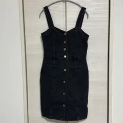 GAP ウォッシュウェル フロントボタン デニムミニワンピース 2 ブラック M
