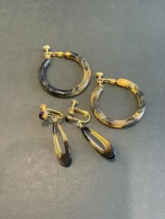 ブラウンゴールドフープイヤリングセット