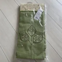 グリーン葉刺繍カフェカーテン 90x170cm